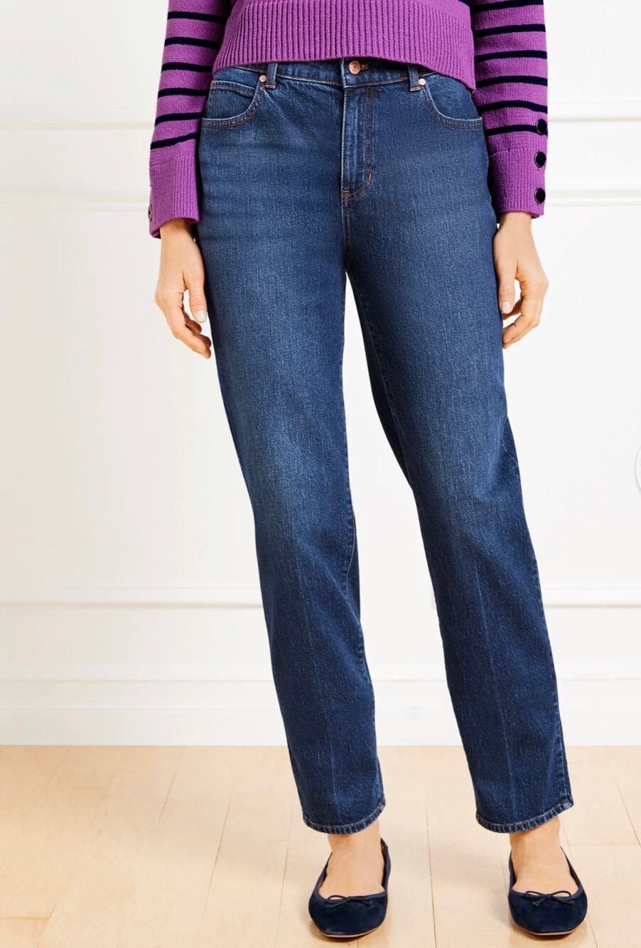 Talbots High Waist Relaxed Jean Straight Leg Stillwell Wash Denim Stretch 12